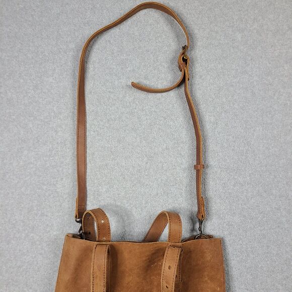 Able Brown Genuine Leather North South Tote Bag With Long Strap - Picture 9 of 12
